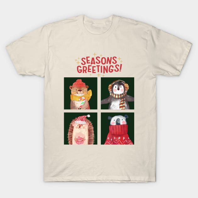 Seasons Greetings Tis The Season To Be Jolly Cute Christmas animals T-Shirt by BoogieCreates